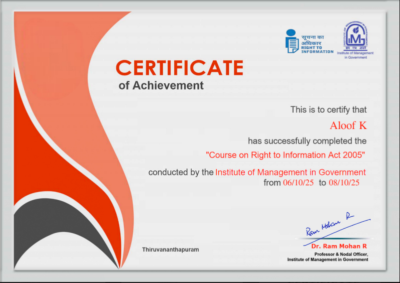 Course on Right to Information Act 2005